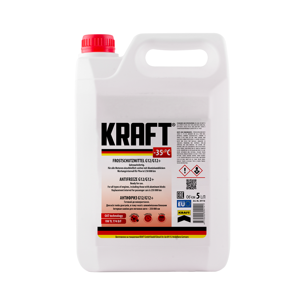 Антифриз готовий -35 °C KRAFT G12/G12+ червоний 5 л